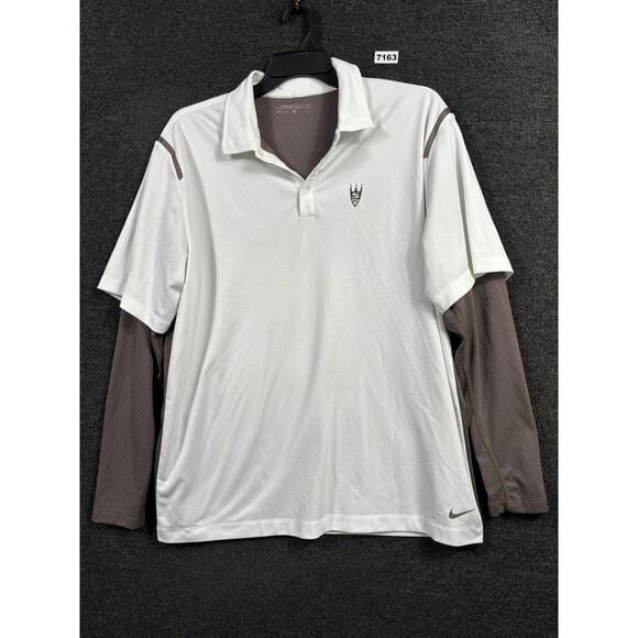 Nike Golf Shirt Mens XL White Gray Dri-Fit Long Sleeve Layered Performance Polo - Picture 1 of 8
